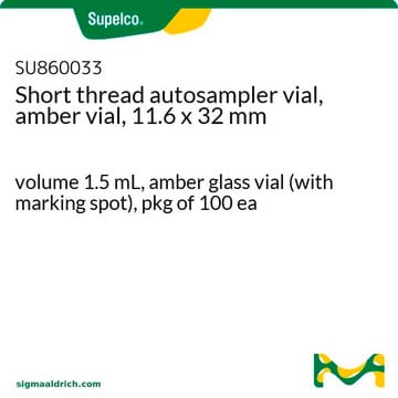 Short thread autosampler vial, amber vial, 11.6 x 32 mm volume 1.5&#160;mL, amber glass vial (with marking spot), pkg of 100&#160;ea