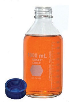 KIMBLE&#174; KIMAX&#174; Media bottle with cap, round transparent borosilicate glass bottle, bottle capacity (1,000&#160;mL), non-sterile