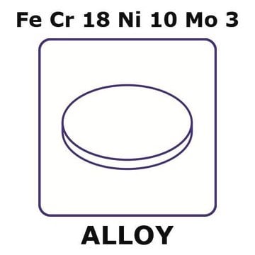 Stainless Steel - AISI 316 alloy, FeCr18Ni10Mo3 foil, 10mm disks, 0.125mm thickness, annealed