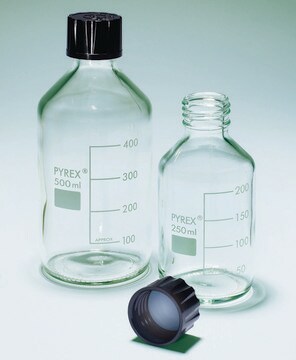 Pyrex&#174; Reagent bottles, round bottom with reusable screw caps capacity 1000&#160;mL