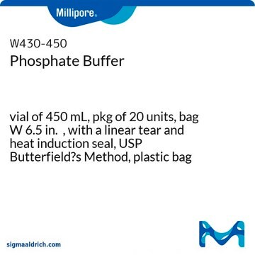 Phosphate Buffer vial of 450&#160;mL, pkg of 20&#160;units, bag W 6.5&#160;in. , with a linear tear and heat induction seal, USP Butterfield&#8242;s Method, plastic bag (aseptically filled, sterile), sterile; &#947;-irradiated by SER-TAIN&#8482; process