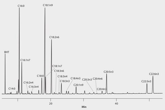 GC Analysis of FAMEs in Atlantic Salmon on Omegawax suitable for GC