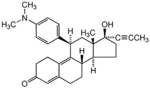 Mifepristone A cell-permeable synthetic steroid that acts as a potent antagonist of progesterone and glucocorticoid receptors.