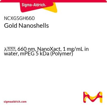 Gold Nanoshells &#955;max, 660&#160;nm, NanoXact, 1&#160;mg/mL in water, mPEG 5 kDa (Polymer)