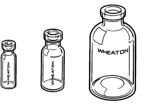 Wheaton ガラス製血清ボトル volume 125&#160;mL, clear, O.D. 20&#160;mm, diam. × H 54&#160;mm × 107&#160;mm