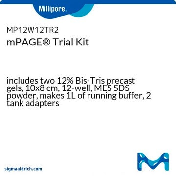 mPAGE&#174; Trial Kit includes two 12% Bis-Tris precast gels, 10x8 cm, 12-well, MES SDS powder, makes 1L of running buffer, 2 tank adapters