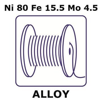 Nickel/Iron/Molybdenum wire, Ni 80%/Fe15.5%/Mo 4.5, 1.0&#160;mm diameter, length 1 m, temper as drawn