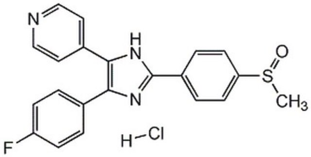 SB 203580, Hydrochloride SB 203580, Hydrochloride, CAS 869185-85-3, is a water-soluble form of SB 203580. A highly potent, selective, ATP-competitive inhibitor of p38 MAP Kinase (IC&#8325;&#8320; = 34 nM in vitro, 600 nM in cells).