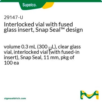 Interlocked vial with fused glass insert, Snap Seal&#8482; design volume 0.3&#160;mL (300&#160;&#956;L), clear glass vial, interlocked vial (with fused-in insert), Snap Seal, 11 mm, pkg of 100&#160;ea