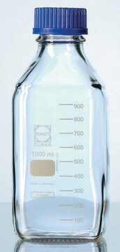 Duran&#174; square bottle, clear, with cap and pouring ring (PP) neck Joints: threaded (GL45), capacity 500&#160;mL