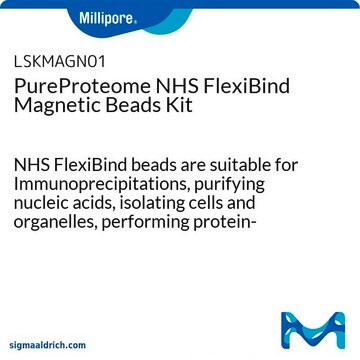 PureProteome NHS FlexiBind Magnetic Beads Kit NHS FlexiBind beads are suitable for Immunoprecipitations, purifying nucleic acids, isolating cells and organelles, performing protein-protein interaction studies and many other applications.