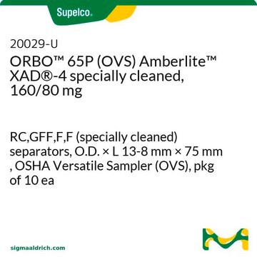 ORBO&#8482; 65P (OVS) Amberlite&#8482; XAD&#174;-4 specially cleaned, 160/80 mg RC,GFF,F,F (specially cleaned) separators, O.D. × L 13-8&#160;mm × 75&#160;mm , OSHA Versatile Sampler (OVS), pkg of 10&#160;ea