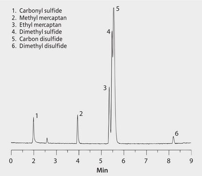 GC Analysis of a 6-Component Sulfur Gases Mix on Supel-Q PLOT after SPME using 75 &#956;m Carboxen/PDMS Fiber suitable for GC, application for SPME