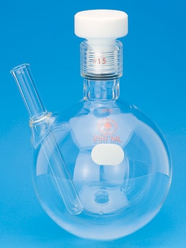 Ace round-bottom pressure flask with thermowell with Ace-Thred 25 PTFE front-seal plug, capacity 250&#160;mL