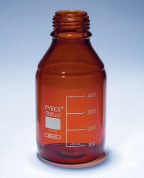 Pyrex&#174; Media-Lab Bottles, amber glass, with-out cap and pouring ring, with printed trace code capacity 1000&#160;mL