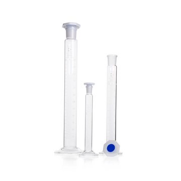 Duran&#174; Mixing Cylinder hexagonal glass cylinder (base), class B, graduated, WHITE GRADUATION, joint: ST/NS 24/29, OCTAGONAL PE-STOPPER, cylinder capacity 100&#160;mL