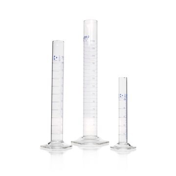 DURAN&#174; measuring cylinder with blue scale ring graduations and hexagonal base glass, cylinder capacity (500&#160;mL), class A, with certificate