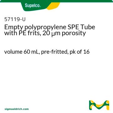 Empty polypropylene SPE Tube with PE frits, 20 &#956;m porosity volume 60&#160;mL, pre-fritted, pk of 16