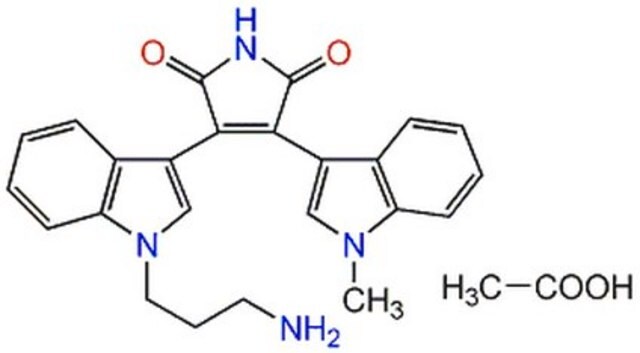 Ro-31-7549, Monohydrate A cell permeable, reversible, selective protein kinase C (PKC) inhibitor (IC&#8325;&#8320; = 158 nM for rat brain PKC) that acts at the ATP binding site of PKC.