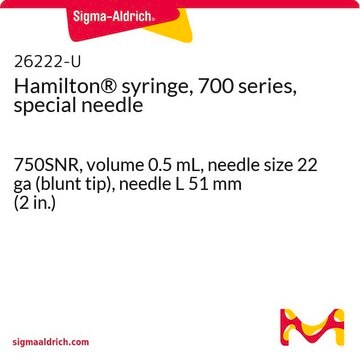 Hamilton&#174; syringe, 700 series, special needle 750SNR, volume 0.5&#160;mL, needle size 22 ga (blunt tip), needle L 51&#160;mm (2&#160;in.)