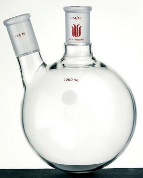 Synthware&#8482; two neck round bottom flask with angled side neck 100 mL, center joint: ST/NS 24/40, side joint: ST/NS 14/20