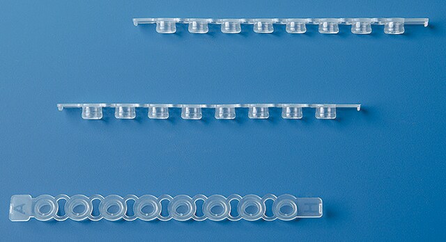 BRAND&#174; PCR caps, strips of 8 clear, flat polypropylene