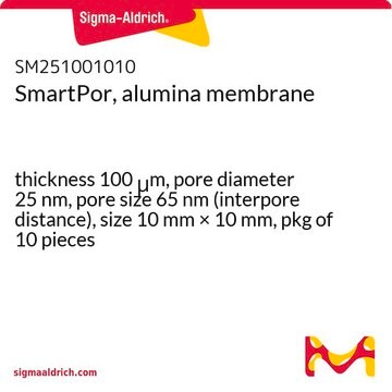 SmartPor, alumina membrane thickness 100&#160;&#956;m, pore diameter 25&#160;nm, pore size 65&#160;nm (interpore distance), size 10&#160;mm × 10&#160;mm, pkg of 10&#160;pieces