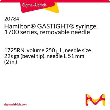 Hamilton&#174; GASTIGHT&#174; syringe, 1700 series, removable needle 1725RN, volume 250&#160;&#956;L, needle size 22s ga (bevel tip), needle L 51&#160;mm (2&#160;in.)