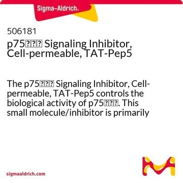 p75NTR Signaling Inhibitor, Cell-permeable, TAT-Pep5 The p75NTR Signaling Inhibitor, Cell-permeable, TAT-Pep5 controls the biological activity of p75NTR. This small molecule/inhibitor is primarily used for Neuroscience applications.