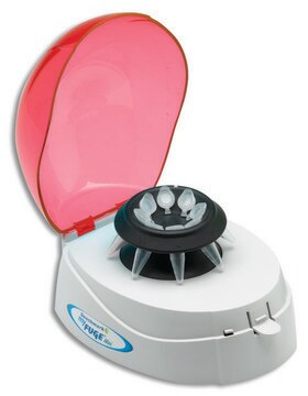 MyFuge&#8482; mini centrifuge red lid, with 2 rotors, AC/DC input 110 - 240 V AC, US 3-pin plug