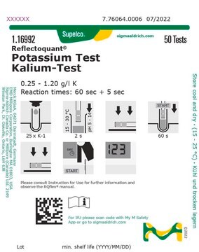 Potassium Test reflectometric, 0.25-1.2&#160;g/L (K), for use with REFLECTOQUANT&#174;