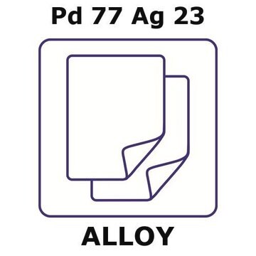 Palladium-silver alloy, Pd77Ag23 foil, 25 x 25mm, 0.125mm thickness, as rolled