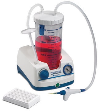 Aspire&#8482; Laboratory Aspirator includes base with internal vacuum pump, 2 L Polycarbonate bottle with lid, silicone tubing, handheld vacuum controller and single channel adapters, AC/DC input 230 V AC, UK plug