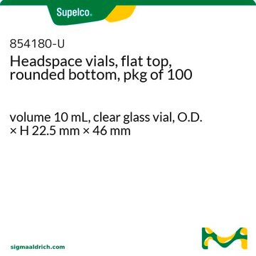 Headspace vials, flat top, rounded bottom, pkg of 100 volume 10&#160;mL, clear glass vial, O.D. × H 22.5&#160;mm × 46&#160;mm