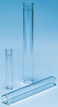 Pyrex&#174; glass test tubes without rim, medium wall O.D. × L 10&#160;mm × 75&#160;mm, wall thickness 1.0&#160;mm