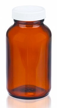 Wheaton wide-mouth bottle capacity 8&#160;oz (250&#160;mL), white polypropylene cap, amber, vinyl flat liner