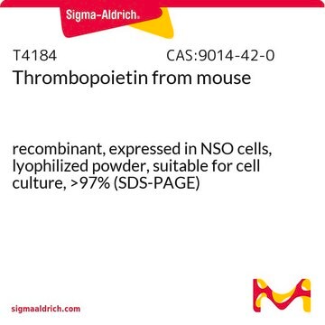 Thrombopoietin from mouse recombinant, expressed in NSO cells, lyophilized powder, suitable for cell culture, &gt;97% (SDS-PAGE)