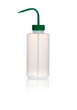 Azlon&nbsp;Square Shoulder Unvented Wash Bottles wide-neck, low-density polyethylene bottle, green polypropylene closure, capacity 500&#160;mL