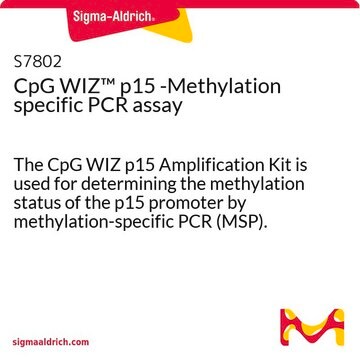 CpG WIZ&#8482; p15 -Methylation specific PCR assay The CpG WIZ p15 Amplification Kit is used for determining the methylation status of the p15 promoter by methylation-specific PCR (MSP).