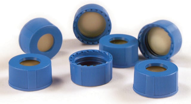 MSQ&#8482; Caps with Septa, Mass Spec Quality thread for 9 mm, natural PTFE/silicone septa, pkg of 100&#160;ea