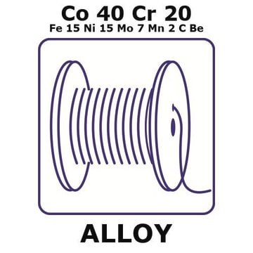 Cobalt-chromium-iron-nickel-molybdenum-manganese alloy, Co40Cr20Fe15Ni15Mo7Mn2CBe 10m wire, 1.0mm diameter, hard