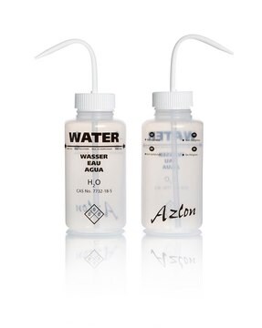 Azlon&nbsp;Multi-Lingual Unvented Wash Bottles label, Water (in English, French, Spanish), capacity 500&#160;mL