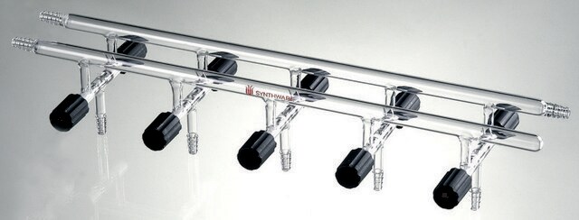 Synthware&#8482; Vacuum/Inert Gas Manifold with double bank and high vacuum valves number of ports, 4, Hose Connections: Front-left-right, Rear-right