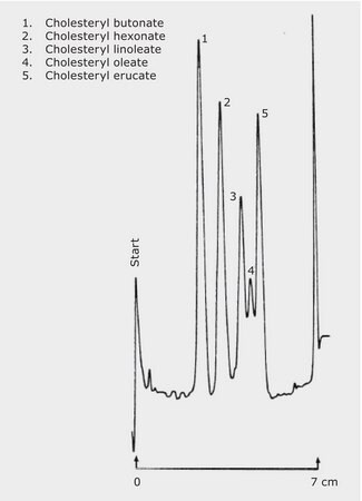 TLC Analysis of Cholesteryl Esters on HPTLC Silica Gel 60 F 254 with Concentrating Zone (analyte set 2) application for TLC