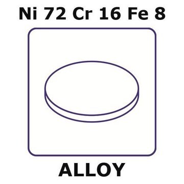 Inconel&#174; alloy 600 - heat resisting alloy, Ni72Cr16Fe8 foil, 15mm disks, 0.025mm thickness, annealed