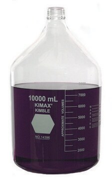 KIMBLE&#174; KIMAX&#174; Media bottle without cap, round transparent borosilicate glass bottle, bottle capacity (10,000&#160;mL), non-sterile