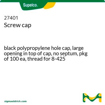 Screw cap black polypropylene hole cap, large opening in top of cap, no septum, pkg of 100&#160;ea, thread for 8-425