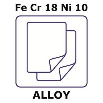 Stainless Steel - AISI 304 alloy, FeCr18Ni10 foil, 100 x 100mm, 0.01mm thickness, as rolled, light tight (lt)