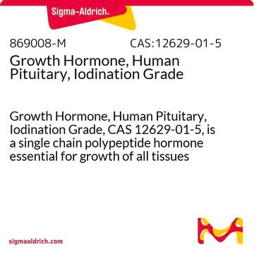 Growth Hormone, Human Pituitary, Iodination Grade Growth Hormone, Human Pituitary, Iodination Grade, CAS 12629-01-5, is a single chain polypeptide hormone essential for growth of all tissues and plays a role in fat mobilization.