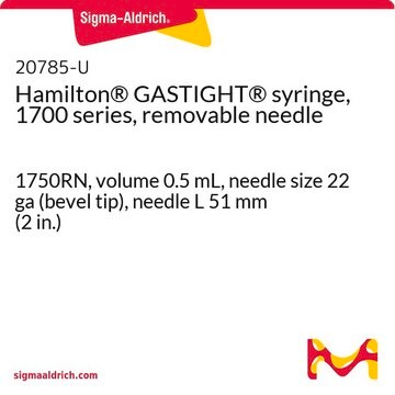 Hamilton&#174; GASTIGHT&#174; syringe, 1700 series, removable needle 1750RN, volume 0.5&#160;mL, needle size 22 ga (bevel tip), needle L 51&#160;mm (2&#160;in.)